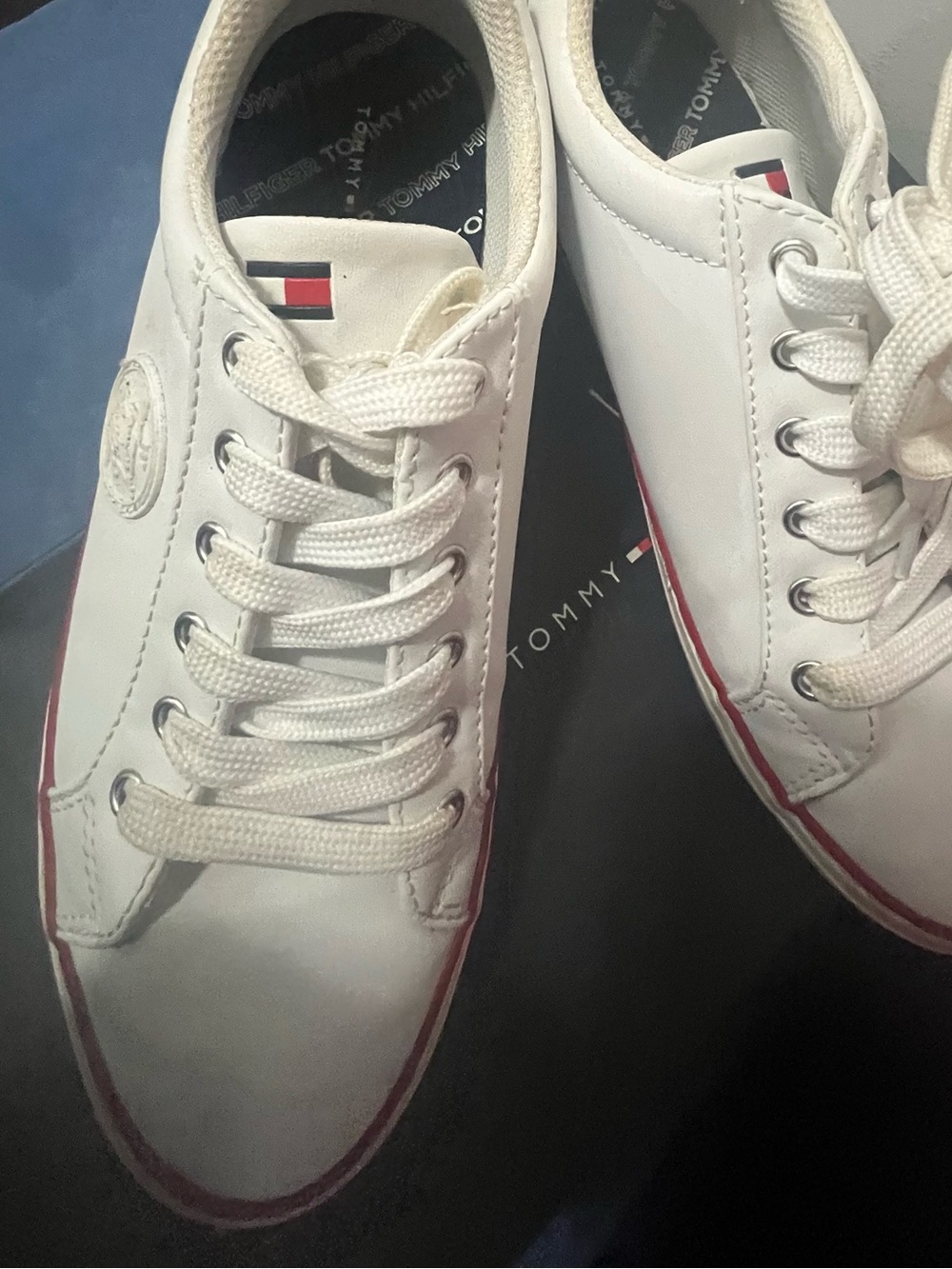 Tommy Hilfiger White Low-Top Sneakers with Red & Navy Trim